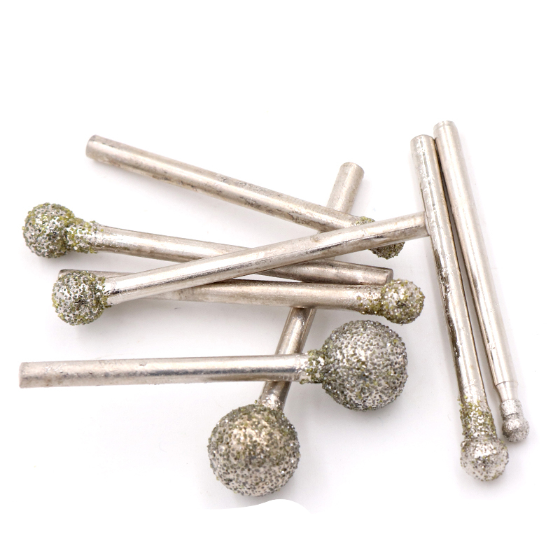 1X3mm Schaft Streugut 60 Sphärische Diamant Polieren Schleifen Kopf Montiert Punkte bisschen Dremel rotierend Nadel Runde Rad granit Bohrer